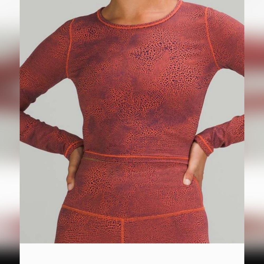Lululemon Wunder Train Cropped Long Sleeve in Crackle Glaze Orange. Size Small.